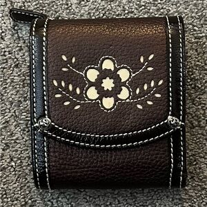 BRIGHTON leather Women’s Floral Embossed Fold-Over Wallet - Brown